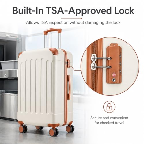 YOETEY Luggage Sets 5 Piece, Hardside Suitcase with Wheels, TSA Approved, White Brown