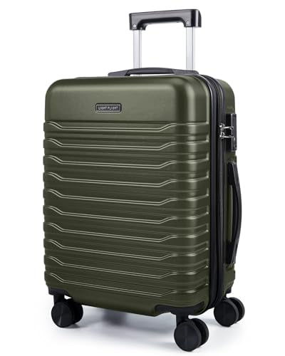 LIGHT FLIGHT Expandable Carry On Luggage 22x14x9 Airline Approved with Double Spinner Wheels, 20 Inch Lightweight Hard Shell Rolling Suitcases with TSA Lock, Olive