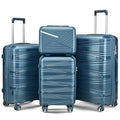TRAVELEO 4 Piece Luggage Set PP Hardshell, Expandable Suitcase Set (20/24/28) with 14" Cosmetic Case, Lightweight Spinner Wheels with TSA Lock, Detachable Wheels for Nesting Storage (Peacock Blue)