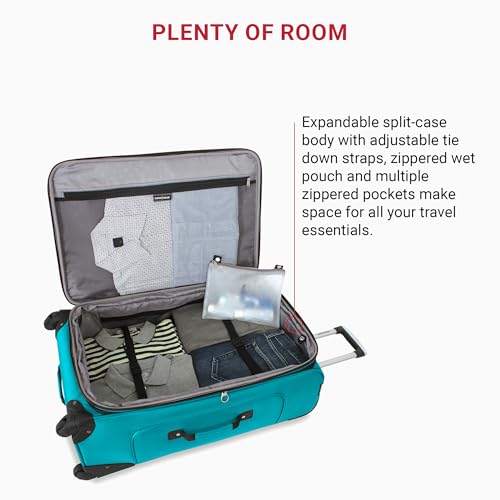 SWISSGEAR Sion Softside Expandable Spinner Luggage Durable Lightweight Travel Suitcase, Teal, Checked-Large