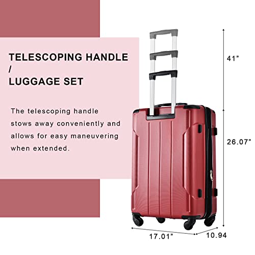 Merax Luggage Set 3 Piece Expandable Lightweight Spinner Suitcase with Corner Guards (Red.)