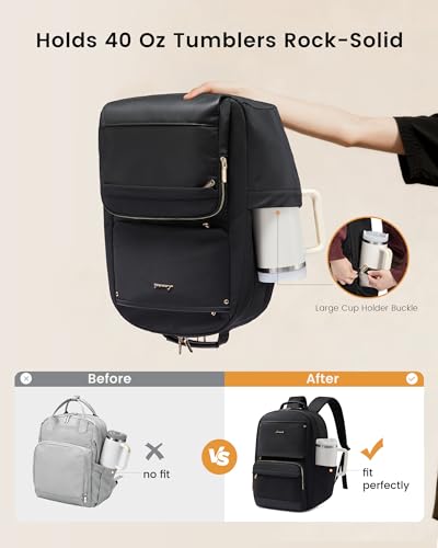 LOVEVOOK Laptop Backpack for Women with Large Capacity Cup Pocket, 15.6 inch Work Purse Travel Bag for Teacher Nurse, Waterproof Computer Business Back Pack, Cute Bookbag for College, Black