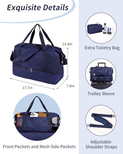 Wandering Nature Personal Item Bag 18x14x8 Travel Duffel Bag Underseat Carry on Luggage with Shoe Compartment Wet Pocke Toiletry Pouch for Women Men Patent Pending
