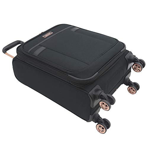 kensie Hudson Softside 3-Piece Spinner Luggage Set, Black with Rose Gold