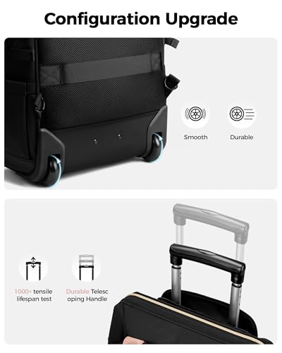 Ytonet Rolling Backpack for Women, 15.6 Inch Travel Backpack with Wheels, Stylish Rolling Laptop Bag with Passport Holder, Dual-Opening Design, Underseat Carry on Luggage for Work College Teacher