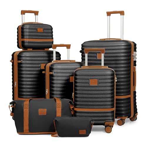 Joyway Luggage Set 7 Piece Suitcase Sets with Spinner Wheel,Hardside Expandable Travel Laggage with TSA Lock(18/20/24/28 Black)
