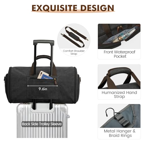 S-ZONE Garment Bag for Travel Carry on Duffle Bag for Men Travel Convertible Suit Bags Carry on Luggage Hanging Suitcase Travel Bag with Toiletry Bag, Black, 50l, Travel Garment Bag