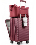 Carry On Luggage with Front Compartment and Cup Holder, KVF Expandable PC Hard Shell Suitcase with Front Pocket (FX-Plus, Ruby Red, 2-Piece (20/Tote))