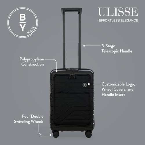 Bric's B|Y Ulisse Carry-On Luggage with Spinner Wheels – Airline Approved Hard Shell Suitcase, TSA Combination Lock & USB Port - Removeable Wash Bag Included - 21 Inch with Front Pocket, Black