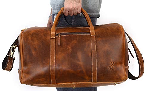 KomalC Leather Duffle Bags for Men and Women Travel Overnight Weekend sports bag holdall Gym Duffel for Men