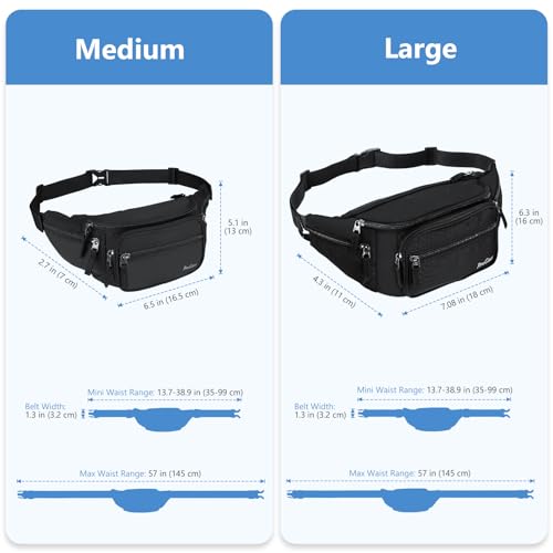 ProCase Fanny Pack Waist Packs for Men Women, Waist Bag Hip Pack for Travel Hiking Running Outdoor Sports -Black, Medium