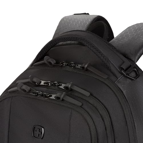 SWISSGEAR Cecil 18-Inch Laptop Backpack Fits 16-Inch Laptop, Travel Daypack with Organizer Pockets, Water Bottle Holders & Padded Straps – Black Hex