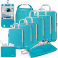 Gonex 10 Set Compression Packing Cubes, Expandable Storage Travel Bags for Suitcase, Luggage Organizers with Hanging Toiletry Bag Laundry Bag Shoe Bag Accessories Bag (Blue)