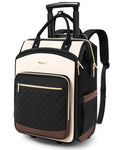 Rolling Backpack for Women, Travel Backpack with Wheels, Dual-Opening Wheeled Laptop Backpack, Stylish Rolling Laptop Bag, Overnight Underseat Carry on Luggage for College Business Work, Beige Brown