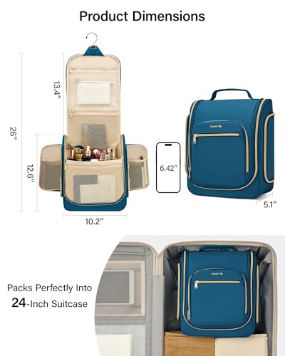 Hanke Hanging Travel Toiletry Bag for Men and Women, Water-Resistant Toiletries Bag Makeup Organizer with Hook, Cosmetic Bag for Bathroom & Travel Essentials Accessories, Navy Blue