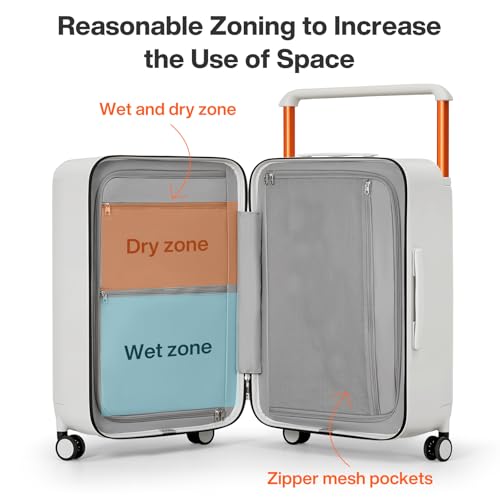 mixi 26 Inch Large Checked Luggage Suitcase with Spinner Wheels Upgrade Wide Handle PC Hard Shell Rolling Travel Suitcase with TSA Lock, Smoke White
