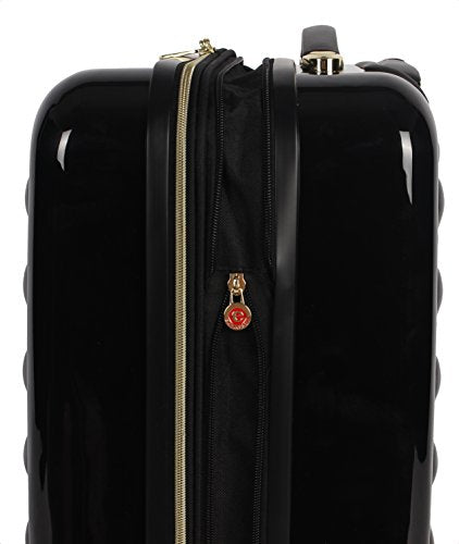 Betsey Johnson 26 Inch Checked Luggage Collection - Expandable Scratch Resistant (ABS + PC) Hardside Suitcase - Designer Lightweight Bag with 8-Rolling Spinner Wheels (Heart to Heart Black)