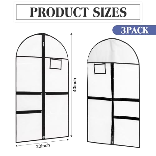 FoldTier 8 Pcs Dance Costume Garment Bag for Dancers 40 Inch Black Edge Clear PVC Waterproof Garment Bag with 3 Zipper Pockets for Dancers Competitions Hanging Clothes