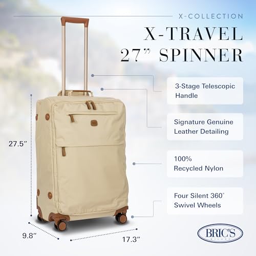 Bric's X-Bag Large Spinner with Frame, Water-Resistant 360° Wheeled Checked Luggage with Ergonomic Handle and Organized Interior – 27 Inch, Sahara