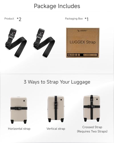 LUGGEX Luggage Straps TSA Approved, Luggage Straps for Suitcases, Easy Adjustable & Reinforced Buckle (Orange-Yellow 20-32inch, 2 Pack)