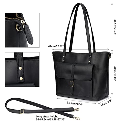 S-ZONE Women Vintage Genuine Leather Tote Bag Large Shoulder Purse Work Handbag