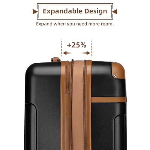LARVENDER Luggage Sets 3 Piece Expandable Carry on Luggage 22x14x9 Airline Approved Hardshell Suitcase with Wheels TSA Lock, Lightweight Suitcase Set for Women with Travel Backpack, Black