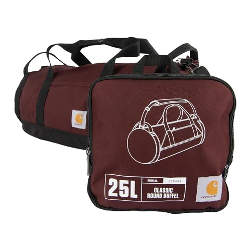 Carhartt Classic Round Duffel with Utility Pouch, Heavy-Duty, Water-Resistant Packable Gear Bag for Jobsite, Gym, and Travel, Port, 25L