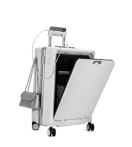 feilario Aluminium Frame PC Hard Shell Spinner Wheels Luggage,20.8"X15"X8.7 Airline Approved Built-In TSA lock Carry on Suitcase, with Cup Holder, USB Port, Phone Holder