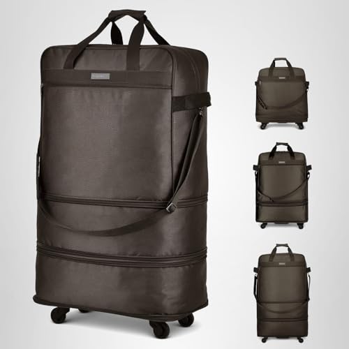 Hanke Suitcases with Wheels Expandable Foldable Luggage Bag Suitcase Collapsible Rolling Travel Bag Duffel Bag for Men Women Lightweight Suitcases without Telescoping Handle, Coffee