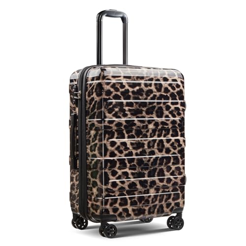 VIVIcity Cheetah Print Carry on Luggage 22x14x9 Airline Approved, Expandable 20 Inch Hardside Suitcase with Wheels TSA Lock, PC+ABS Lightweight Carry on Suitcases for Women