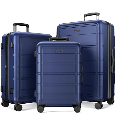 SHOWKOO Luggage Sets 3 Piece Expandable, Upgrade 100% PC Durable Hardshell Suitcase with Wheels TSA Lock Deep Blue