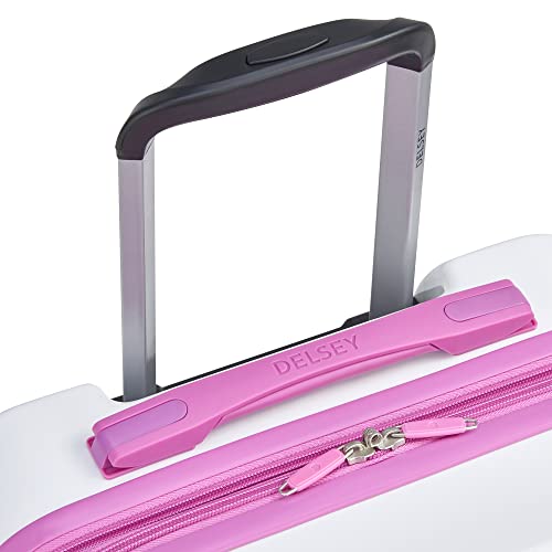 DELSEY PARIS Christine Hardside Expandable Luggage, Stylish and Unique, Glossy Exterior with 360 Spinner Wheels, Lockable Telescoping Handle, Men and Women, White with Mauve Trim, Carry-On 20-Inch