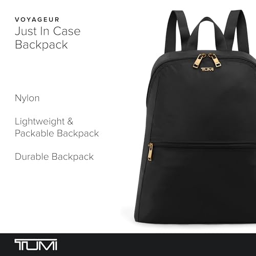 TUMI - Just In Case Foldable Backpack - Lightweight, Compact Travel Backpack - For One Bag Travel - 15.5" X 12.3" X 4.5" - Black with Gold Hardware