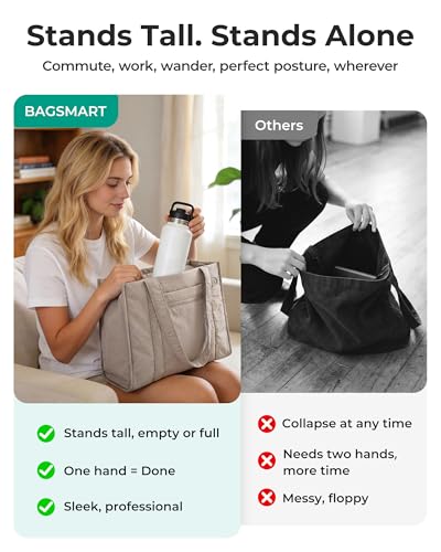 BAGSMART Boxy Tote Bag for Women, Crossbody Bag with Zipper, Crush Bow Purses for Travel Work College, Camel, Small