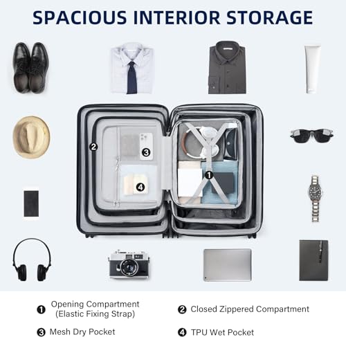 HanTrip Hard Shell Suitcases Expandable Travel Luggage Sets 3 Piece, Carry on and Check in 3 Piece Luggage Suitcase Sets with Spinner Wheels Cup Holder Charger Built in (White, 20/24/28)