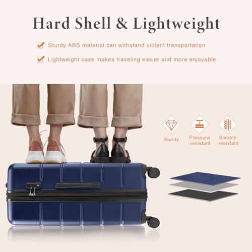 Sweetcrispy 29 Inch Carry On Luggage, ABS Hard Shell Lightweight Rolling Suitcase with Smooth Spinner Wheels and Built-in TSA Lock, Travel Suitcase for Business and Holiday Trips, Navy Blue