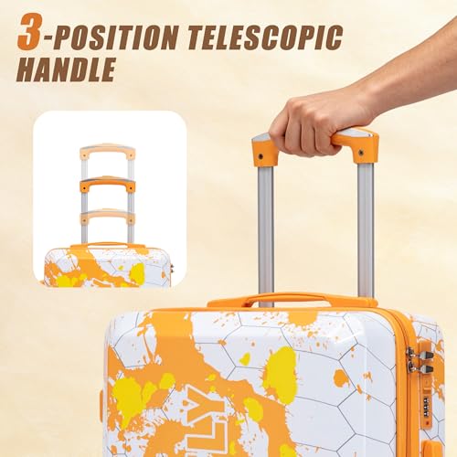 Merax 3 Piece Luggage Set 20/24/28 Inch, PC Carry On Suitcase Set with Spinner Wheels, Hardside Suitcase Set with Combination Lock, Lightweight Travel Luggage with Telescopic Handle,Orange