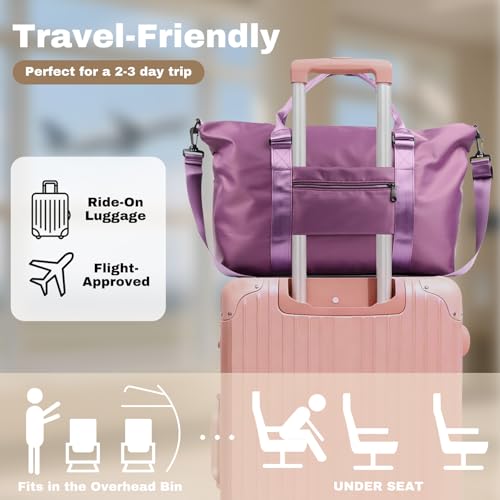 Weekender Duffel Bags for Women, Purple Travel Totes Bag for Airplane Essentials, Overnight Bags for Women with Trolley Sleeve, Large Carry On Hospital Bag for Labor and Delivery, Sport, Gym