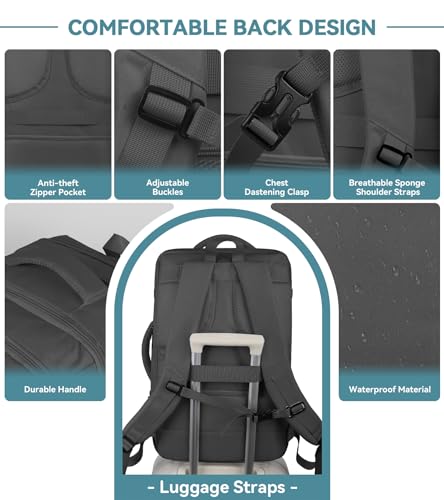 AREYTECO Travel Backpack, 50L Expandable Extra Large Laptop Backpack, Carry On Backpack Water Resistant Business Suitcase Daypack Bag Fits 17 Inch Laptops, Travel Gifts for Men Women, Black
