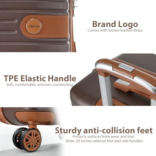 Merax Hardshell Luggage Sets 4 piece Lightweight Suitcases With Wheels TSA Lock Expandable (only 24”/28”) ABS Large Luggage set (Brown)