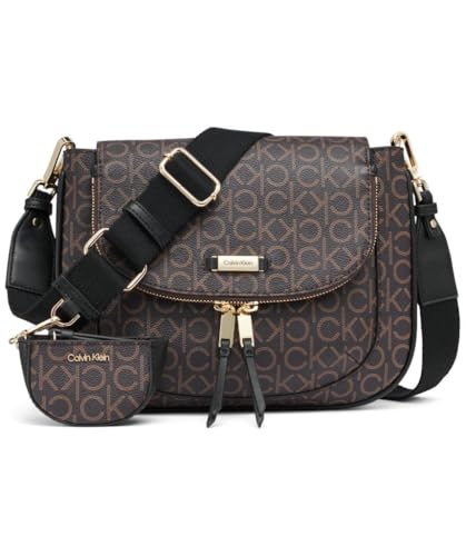 Calvin Klein Zulle Flap Organizational Messenger, Brown/Khaki/Black, One Size