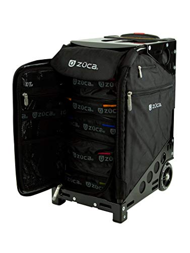 ZUCA Pro Carry On Luggage with Wheels - Black Bag and Black Frame, with 5 Packing Pouches, Travel Cover, and Built-In Seat