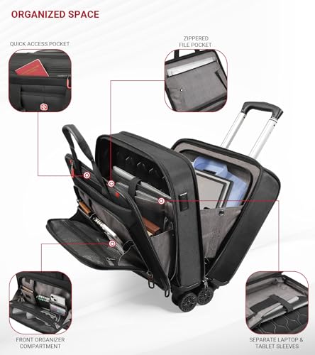 star cloud Rigid Frame Rolling Laptop Bag on Wheels, Rolling Briefcase with USB & Type-C Charging Port,Water Resistant Rolling Computer Bag for 17.3 Inch Laptop, Work Travel and Business