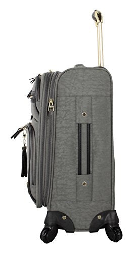Steve Madden Designer-Gepckkollektion Leichter Softside-Koffer fr Damen und Herren strapazierfhige 50,8 cm groe Tragetasche mit 4 rollenden Spinner-Rdern, Peek-a-boo Grey, 20in, Carry on Bag With