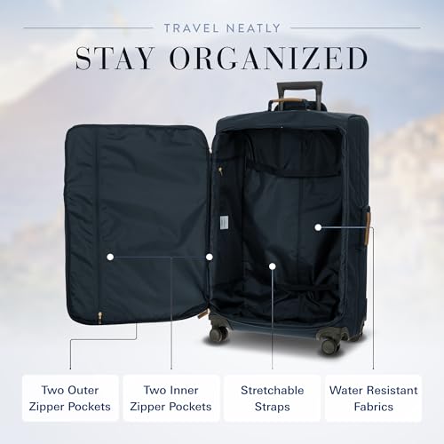 Bric's X-Bag Large Spinner with Frame, Water-Resistant 360° Wheeled Checked Luggage with Ergonomic Handle and Organized Interior – 30 Inch, Navy