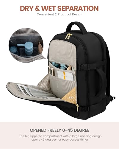 LOVEVOOK Carry On Travel Backpack For Women Men Flight Approved, 40L Personal Item Backpack for Airplanes, Business Weekender Overnight Daypack Fits 17 Inch Laptop, With 2 Packing Cubes, Black