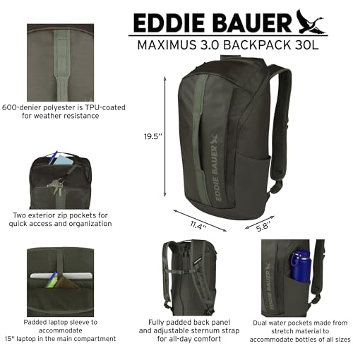 Eddie Bauer Maximus Backpack | 30L | Hiking | Outdoor Gear | Travel | Lightweight | Weather-Resistant | Durable | Rugged | Black