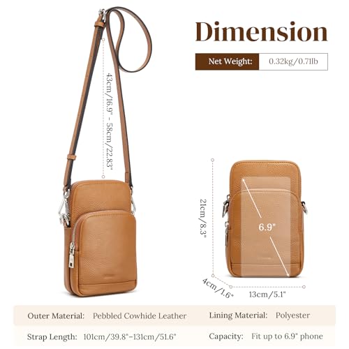 S-ZONE Small Crossbody Bags for Women Travel, Genuine Leather Wallet Phone Purse with RFID Blocking