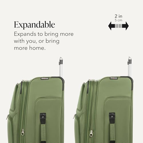 SWISSGEAR Sion Softside Expandable Spinner Luggage Durable Lightweight Travel Suitcase, Evergreen, Checked-Large