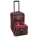 Rockland Fashion Softside 2 Piece Luggage Set, Expandable, (14" Tote/19" Upright), Pink Leopard